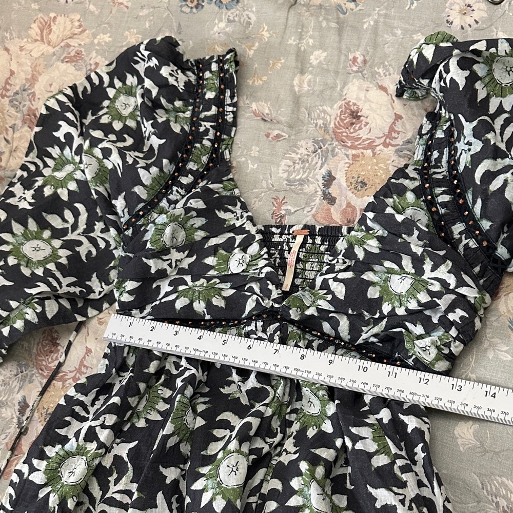 Free People Black and Green Floral Long Sleeve Dress - Picture 8 of 8